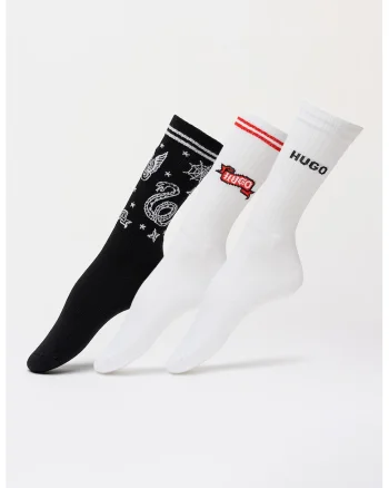 Set de sosete lungi cu model logo - 3 perechi, Rosu/Alb/Negru