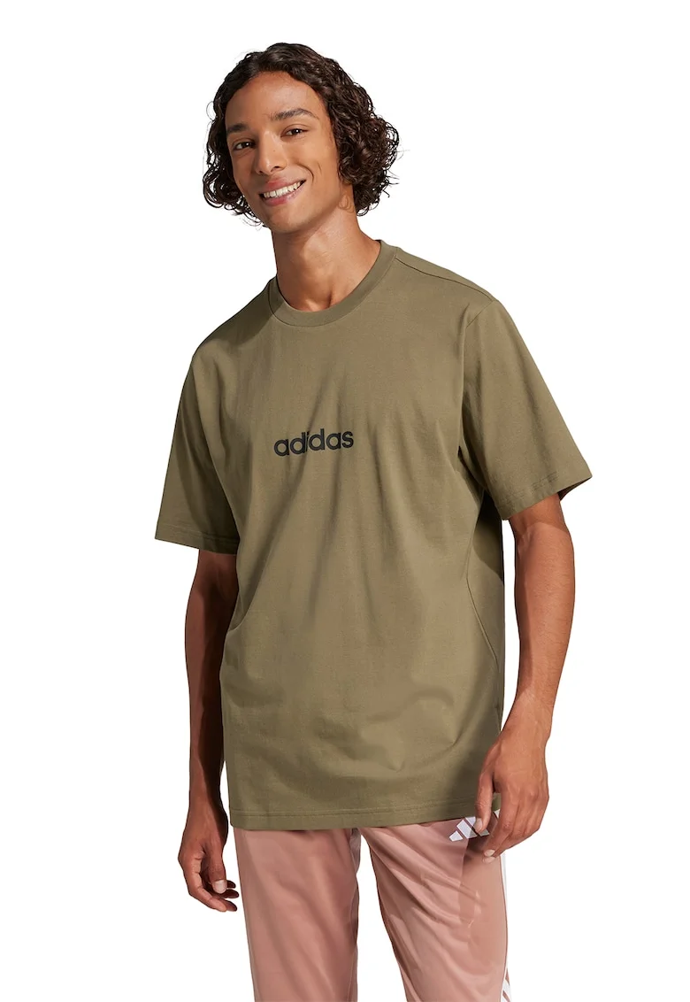 Tricou cu logo pe piept si decolteu la baza gatului, Negru/Kaki