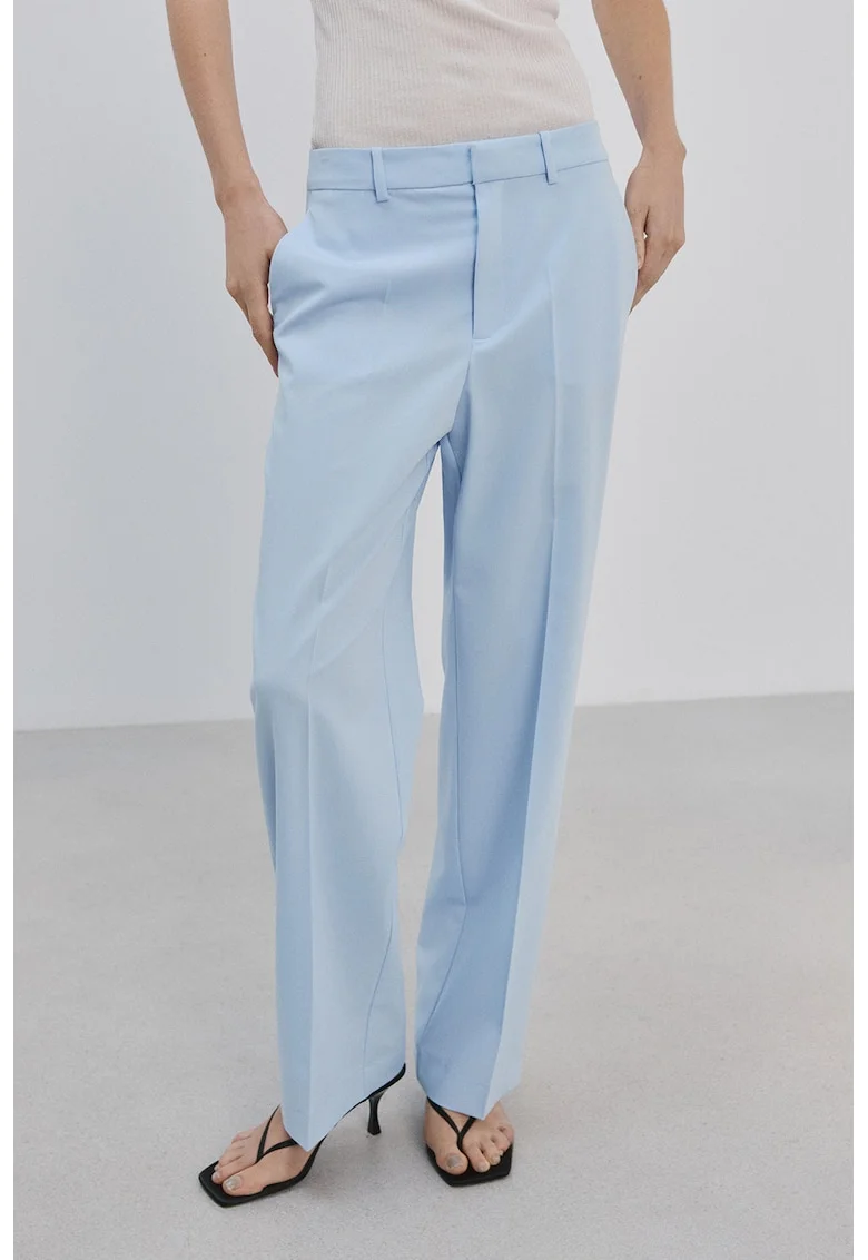 Pantaloni drepti cu talie medie, Albastru azur