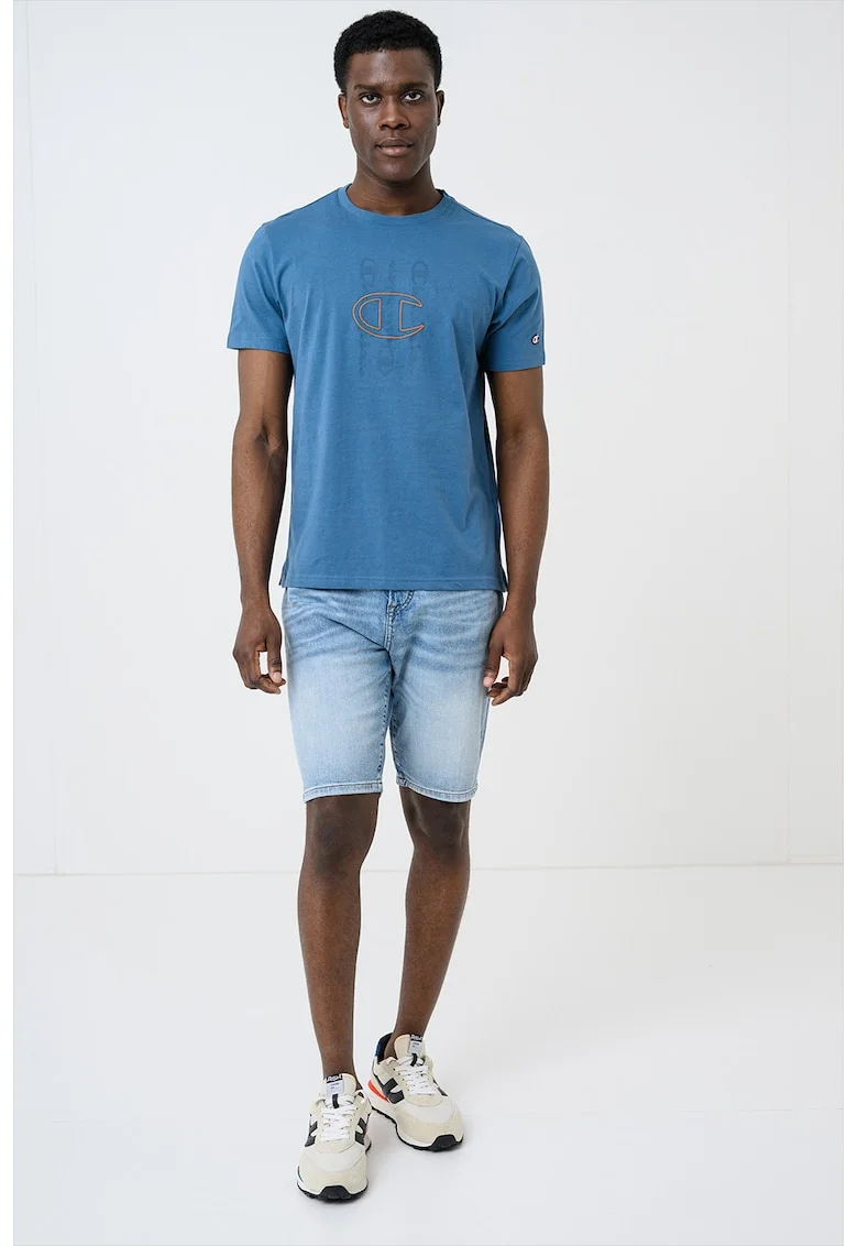 Tricou din bumbac cu imprimeu logo, Albastru prafuit