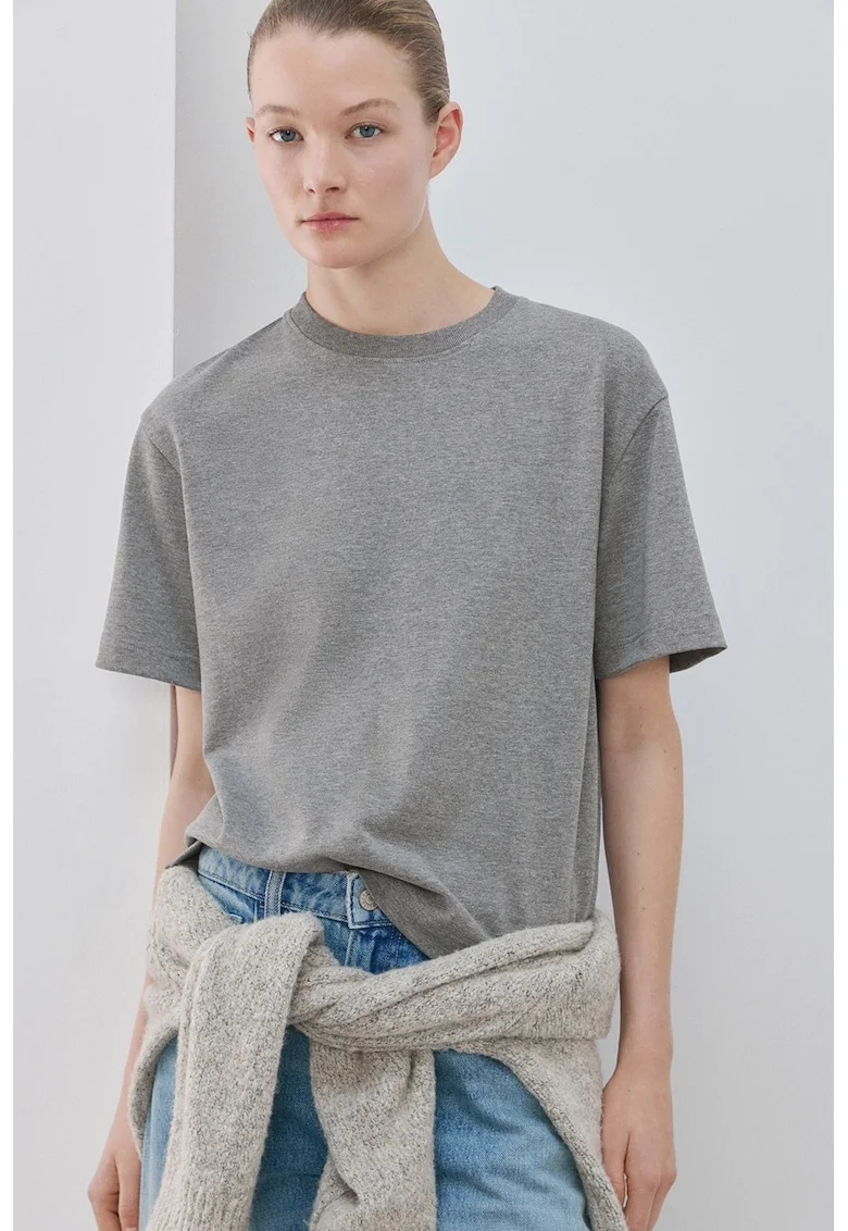 Tricou lejer cu decolteu la baza gatului, Gri melange