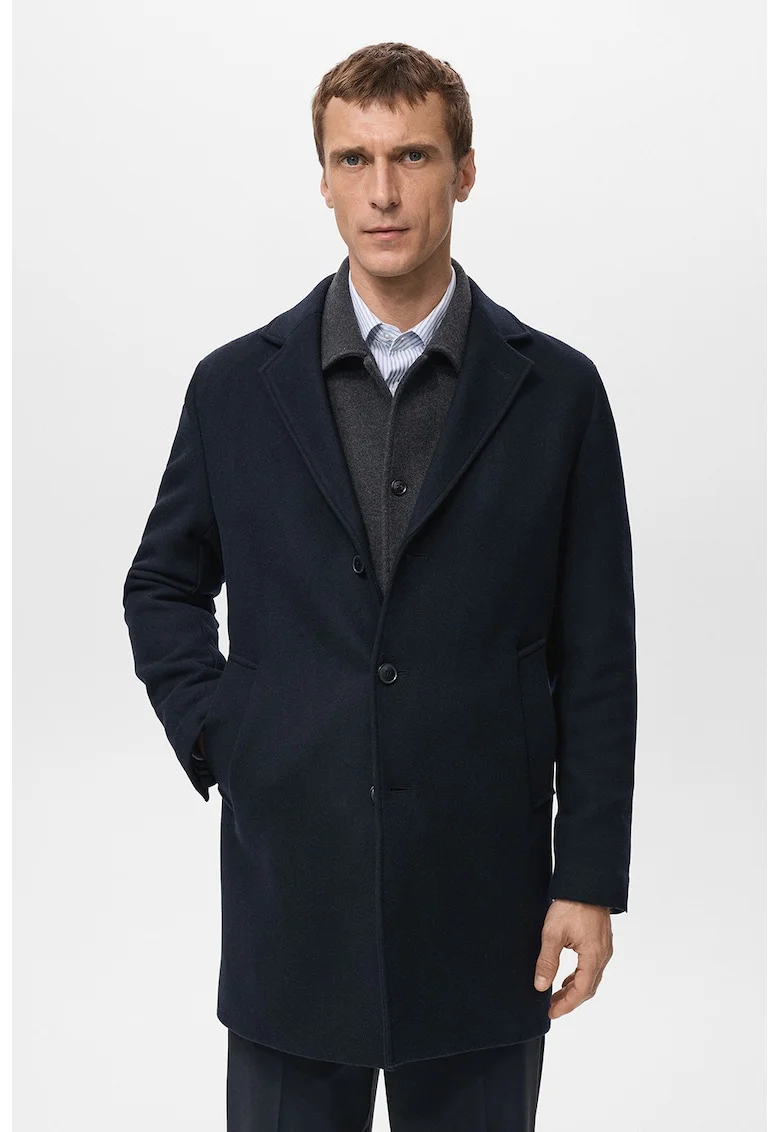 Palton usor din amestec de lana si croiala slim-fit, Bleumarin