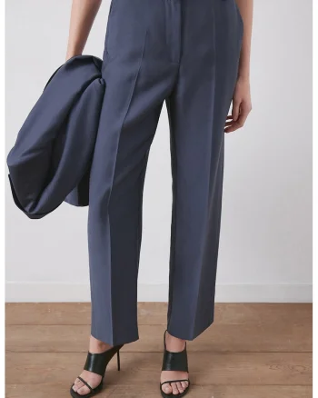 Pantaloni din amestec de lyocell cu detalii pensa, Albastru gentian