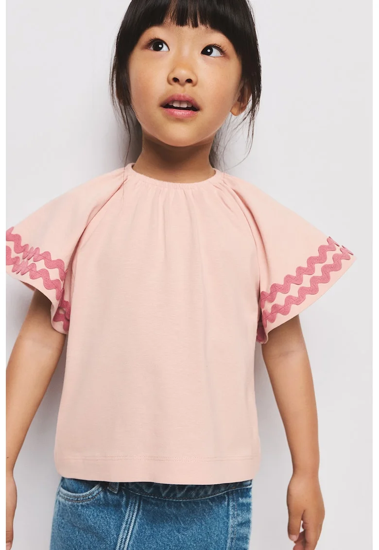 Tricou din bumbac cu detalii contrastante, Roz