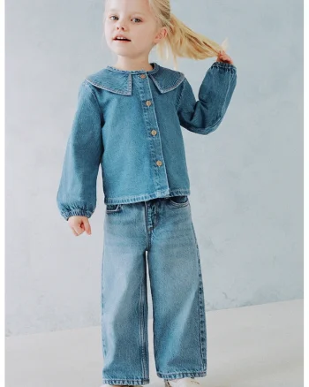 Camasa din denim cu guler supradimensionat, Albastru deschis