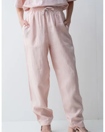Pantaloni cu talie inalta Tanjet, Roz pal