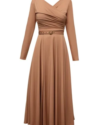 Rochie midi evazata din lyocell Sunday, Negru, Maro camel