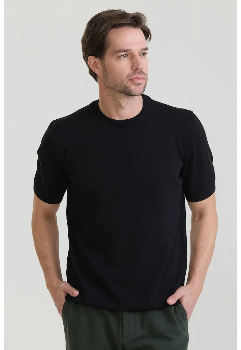 Tricou tricotat fin din bumbac, Negru