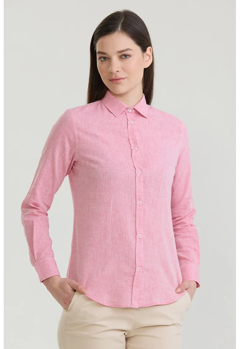 Camasa din amestec de in cu maneci lungi, Roz pastel