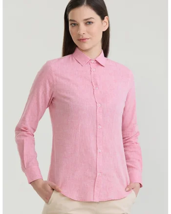 Camasa din amestec de in cu maneci lungi, Roz pastel