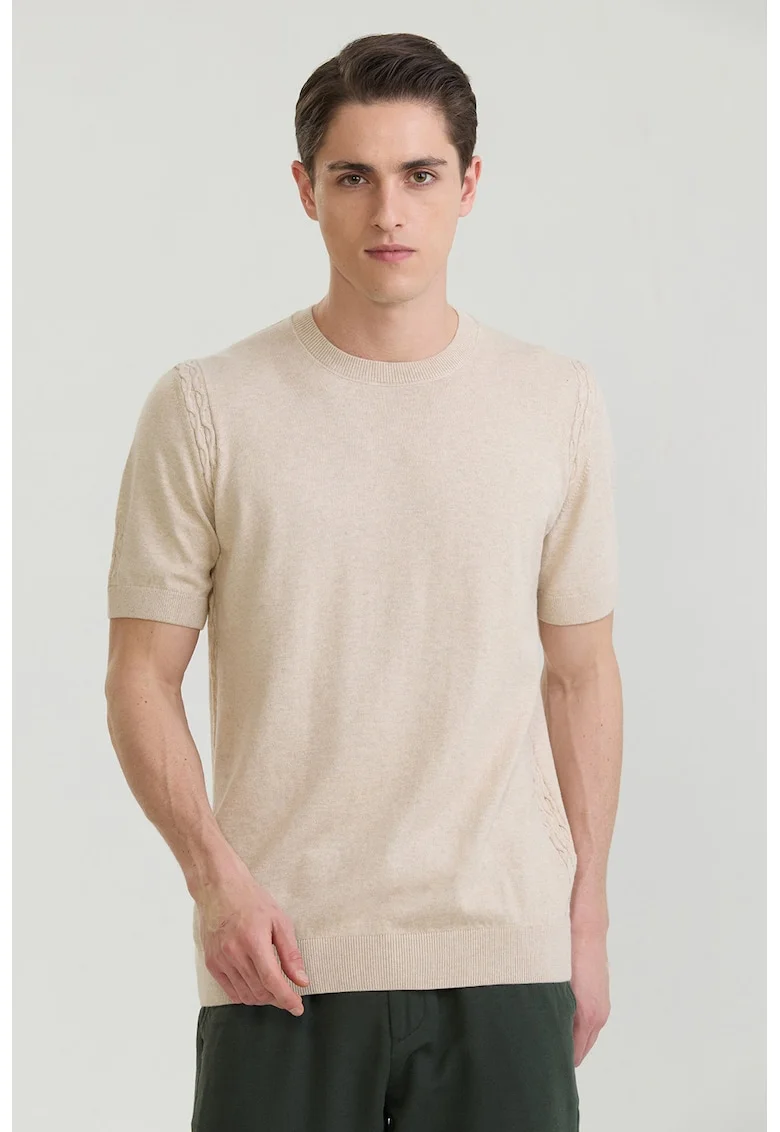 Tricou tricotat fin din bumbac, Bej nisip