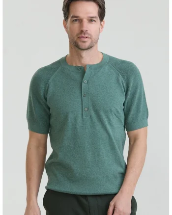 Tricou slim-fit cu guler henley, Verde persan