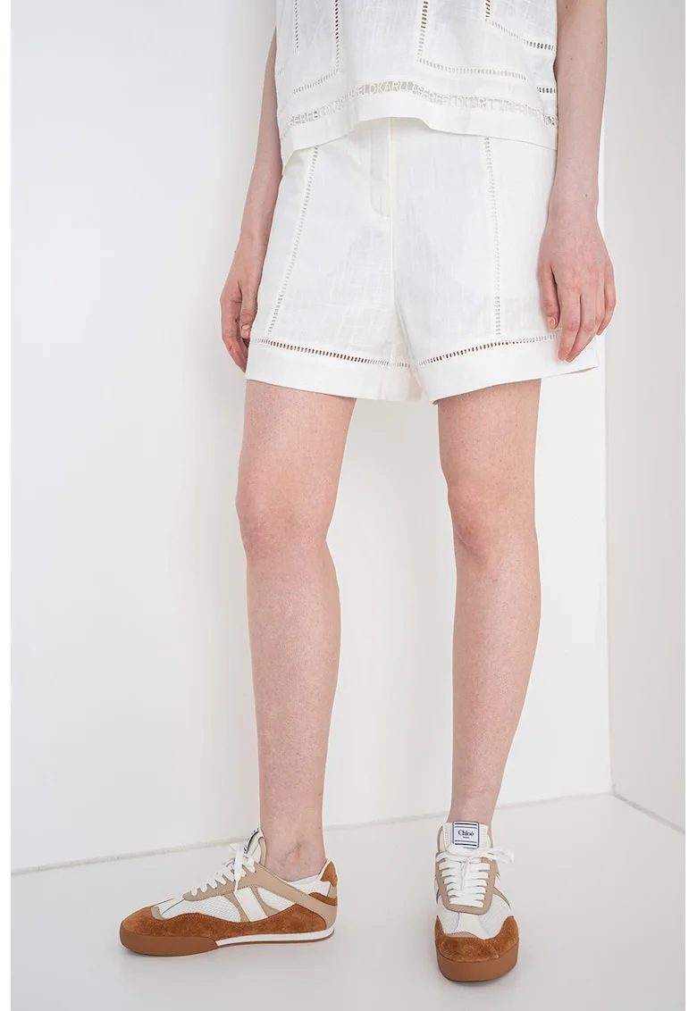 Pantaloni scurti din amestec de in, Alb fildes