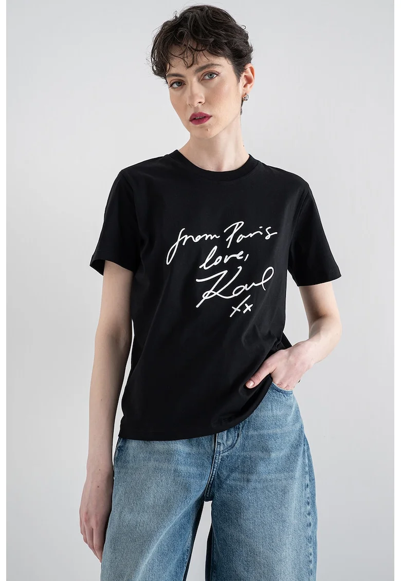Tricou din bumbac organic With Love, Alb/Negru