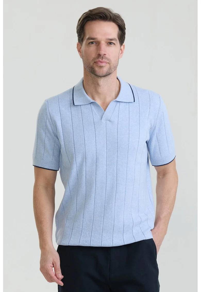 Tricou polo din bumbac cu striatii, Albastru deschis
