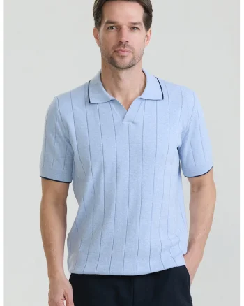 Tricou polo din bumbac cu striatii, Albastru deschis