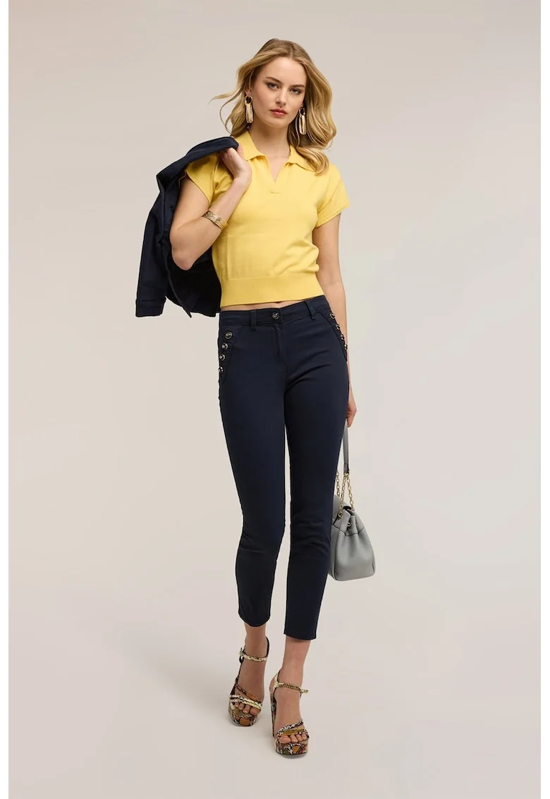 Pantaloni skinny cu talie medie, Albastru inchis