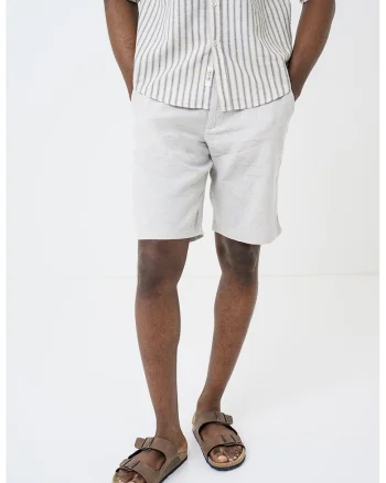 Pantaloni scurti din amestec de in cu snur, Bej deschis