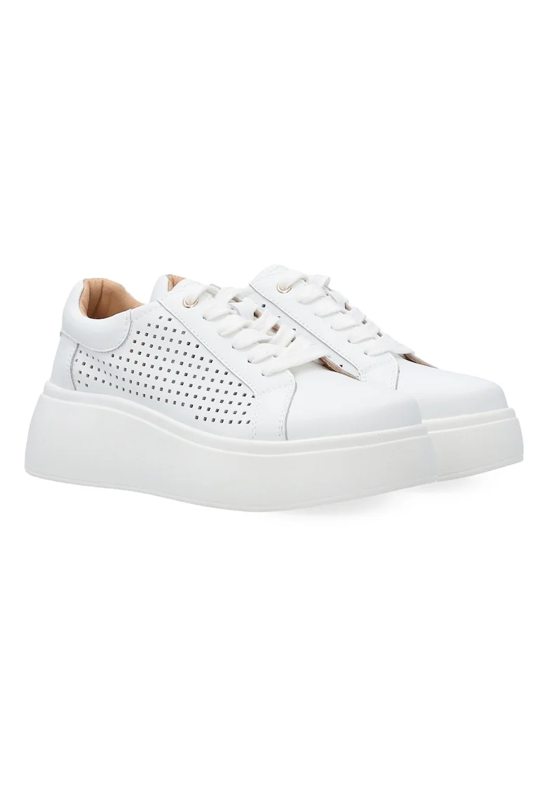 Pantofi sport din piele cu perforatii decorative si talpa wedge