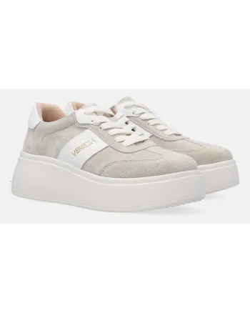 Pantofi sport din piele intoarsa cu talpa wedge si logo