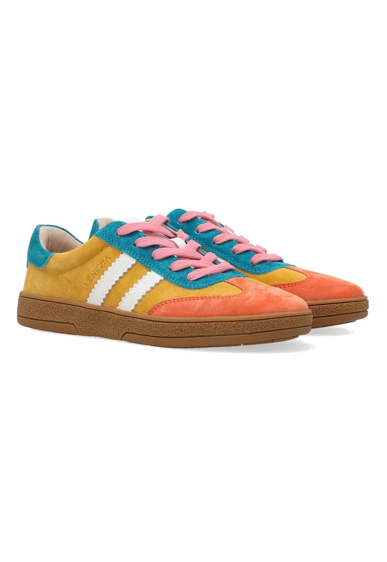 Pantofi sport din piele intoarsa cu model colorblock