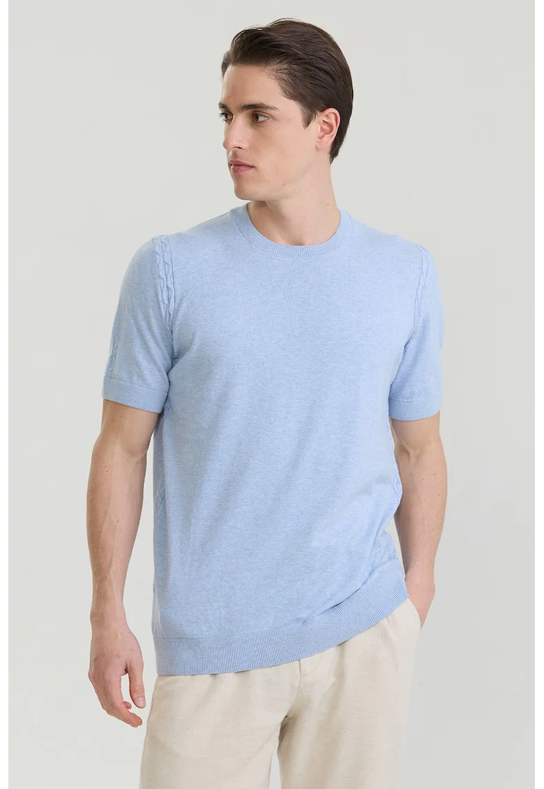 Tricou tricotat fin din bumbac, Albastru deschis