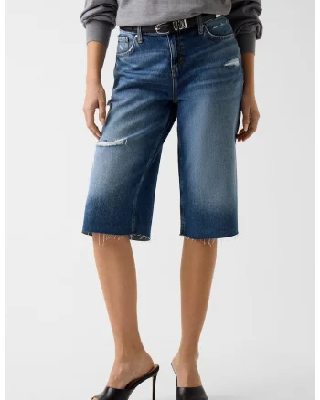 Bermude din denim cu detalii cu aspect deteriorat, Albastru melange