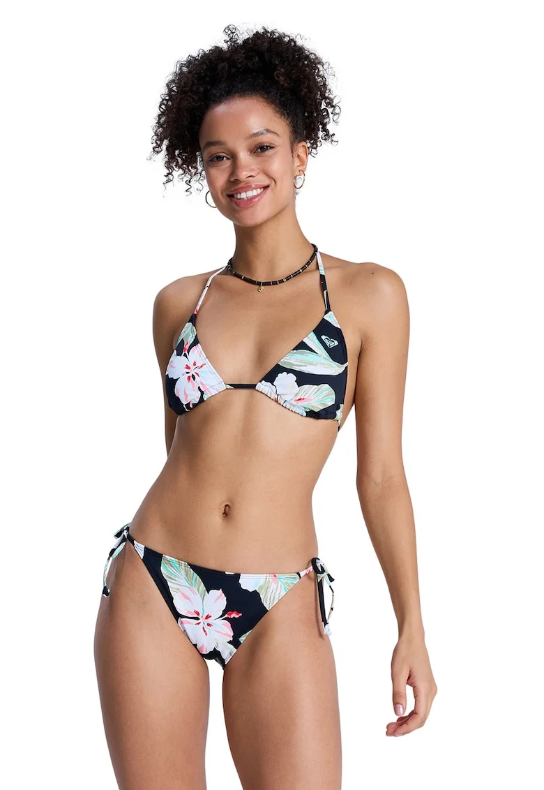 Costum de baie cu doua piese si model floral Essentials Tiki 2, Alb/Albastru ultramarin