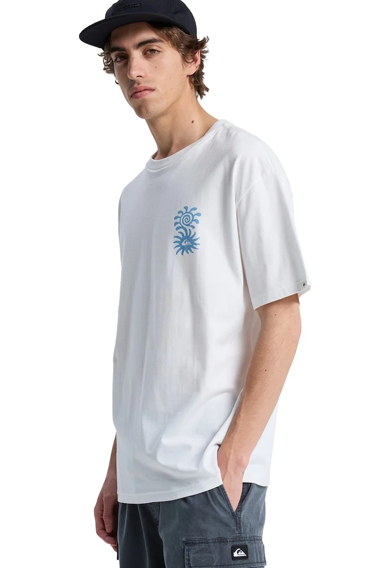 Tricou de bumbac organic Evo Blossom Of Peace, Alb optic/Albastru