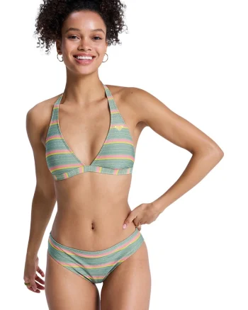 Costum de baie cu doua piese si dungi Ocean Dreamer, Verde/Roz