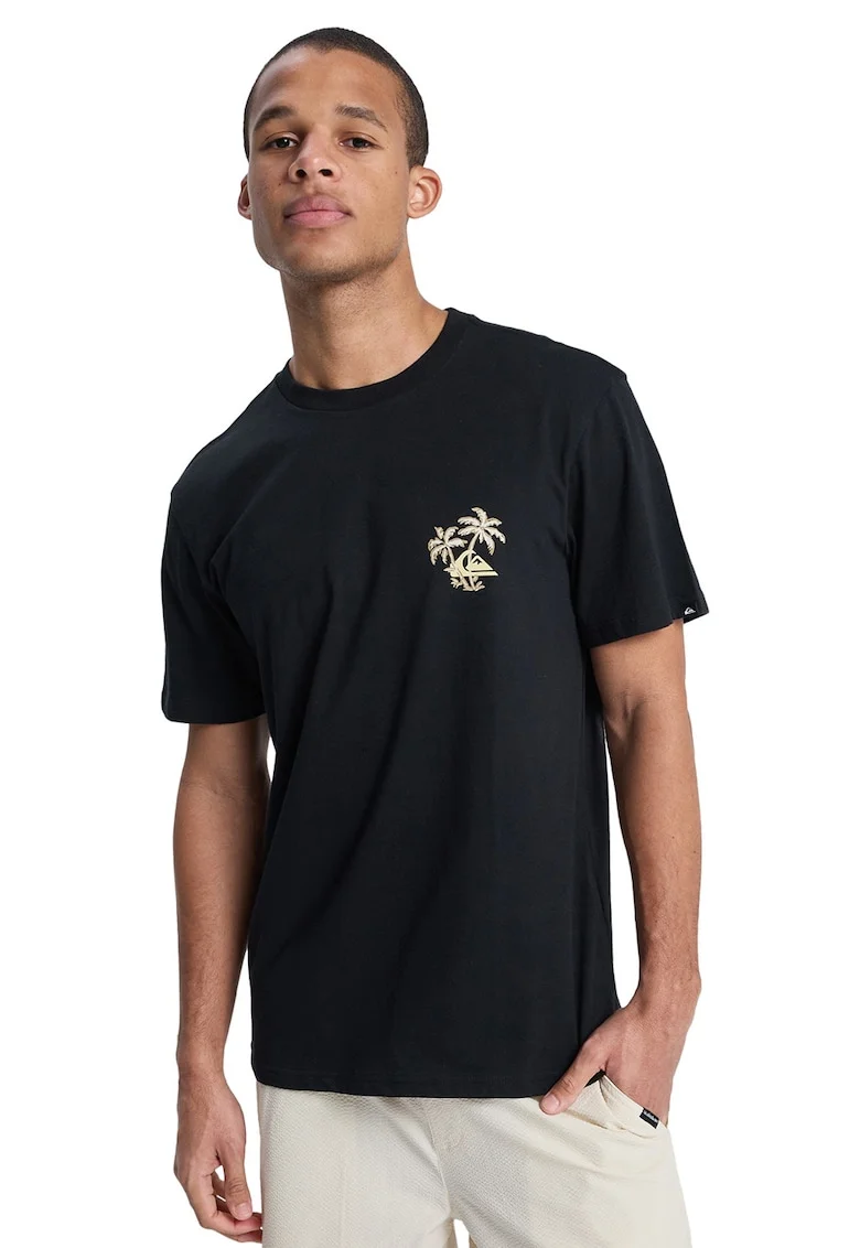 Tricou de bumbac organic cu imprimeu logo si grafic, Alb/Negru/Kaki