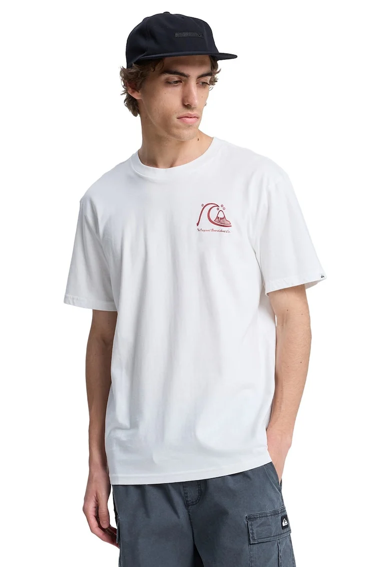 Tricou de bumbac organic cu imprimeu logo pe spate Evo Original, Alb/Rosu inchis