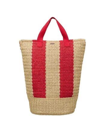 Geanta tote cu maner din material textil, Rosu/Bej