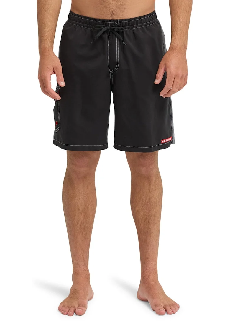 Pantaloni scurti de baie cu buzunar cu clapa, Negru/Gri