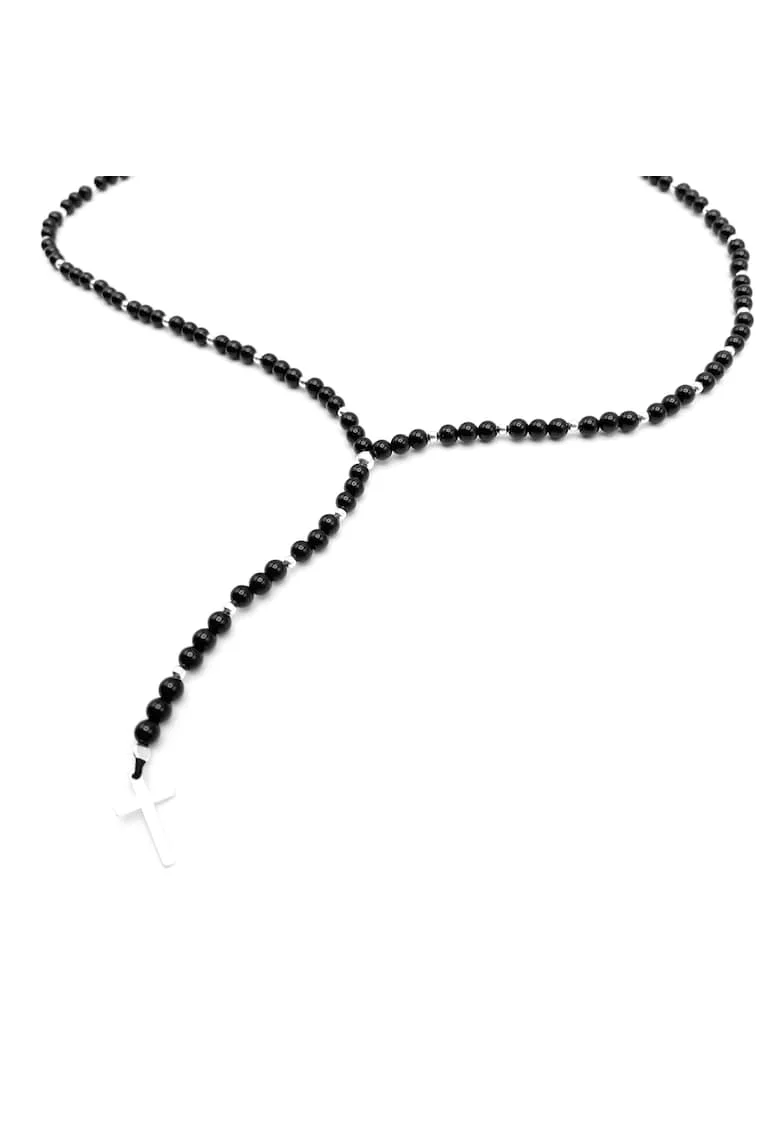 Rozariu cu pietre naturale Onix, Cruce si accesorii din Argint 925, reglabil