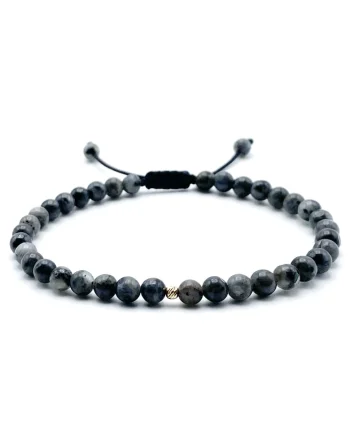 Bratara cu bila AUR 14K si pietre naturale semipretioase, snur reglabil, Gri