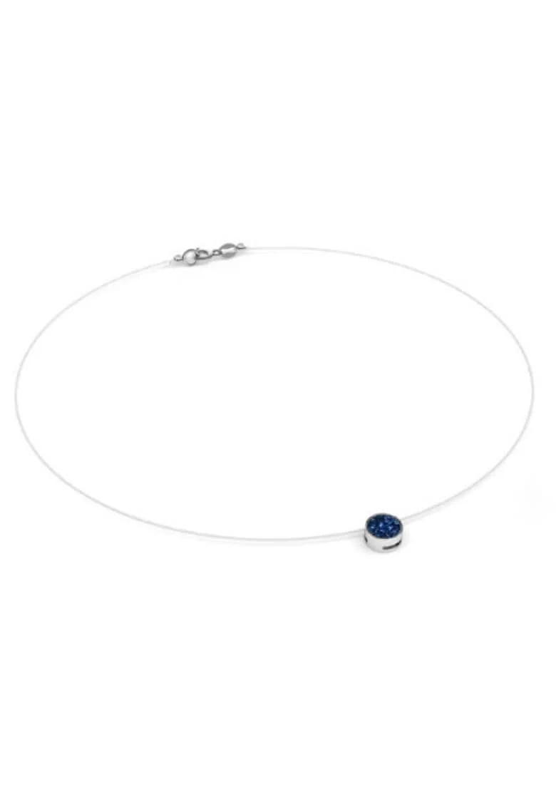 Colier fir transparent cu Cristal Swarovski in Caseta din Argint 925, reglabil 38-41 cm, Albastru inchis