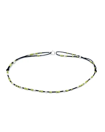 Bratara pentru Picior cu bilute din Argint 925 si margele colorate, snur reglabil, Verde kiwi