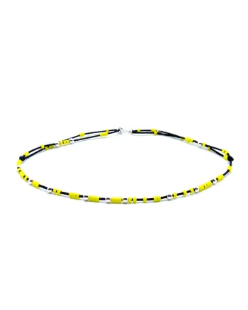 Bratara pentru Picior cu bilute din Argint 925 si margele colorate, snur reglabil, Galben