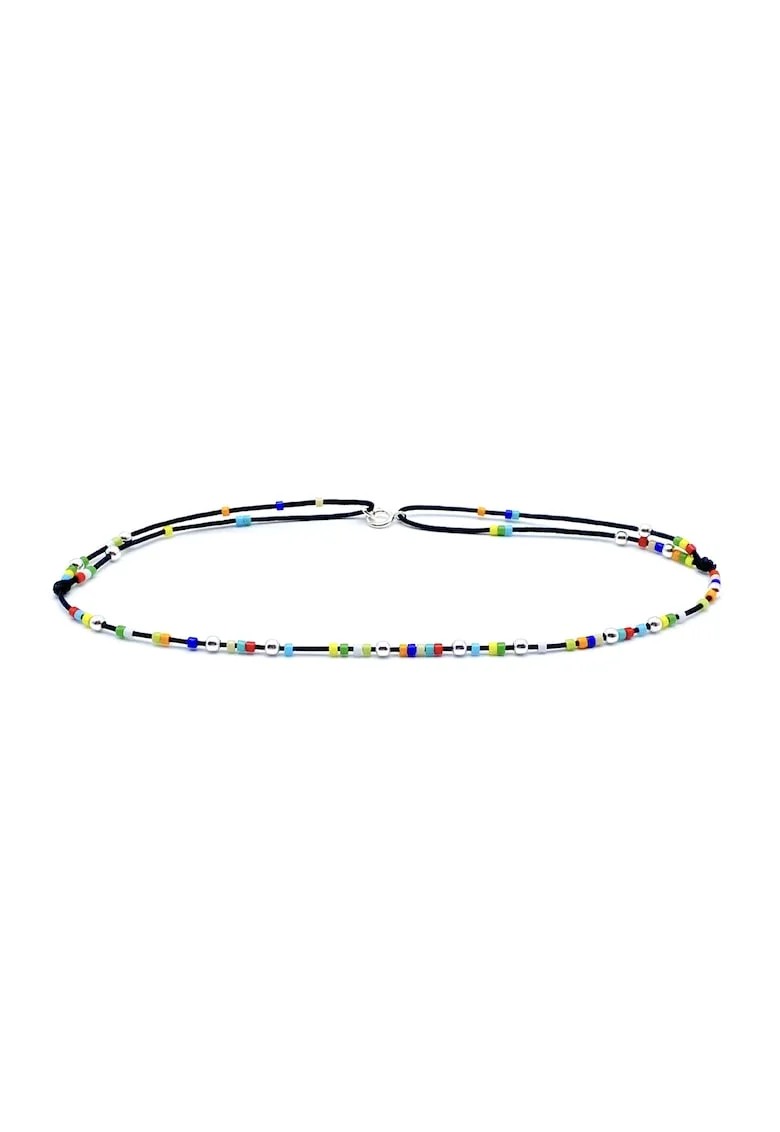 Bratara pentru Picior cu bilute din Argint 925 si margele colorate, snur reglabil, Multicolor
