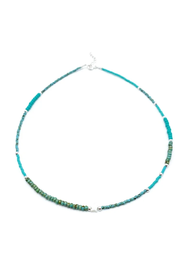 Colier cu Stea din Sidef, margele Miyuki si accesorii din Argint 925, reglabil, Turcoaz