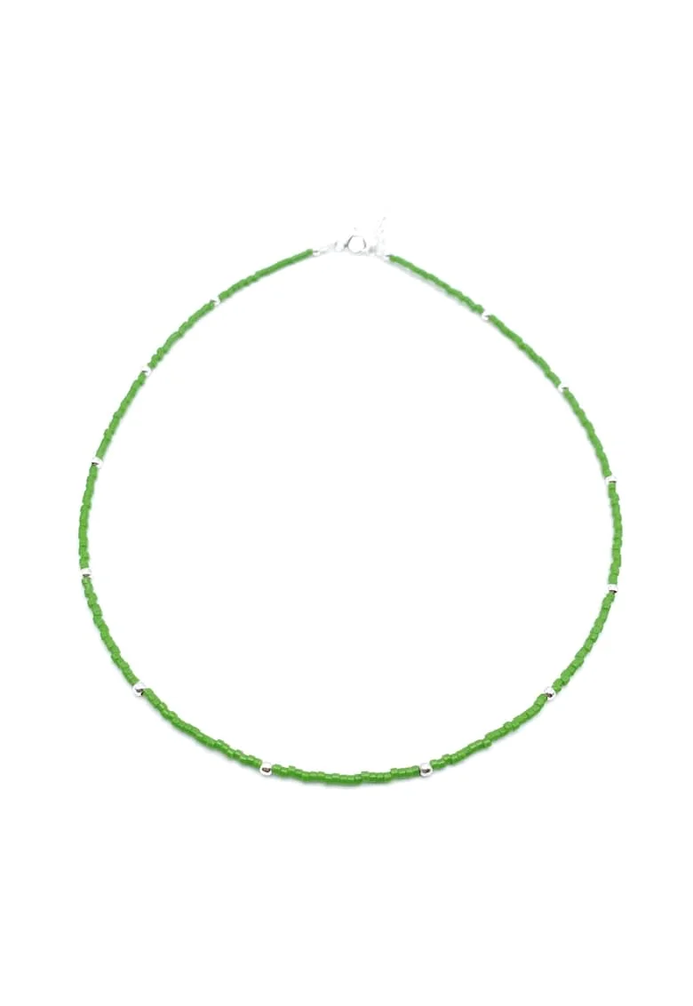 Colier cu bile din Argint 925 si margele Miyuki colorate, reglabil, Verde