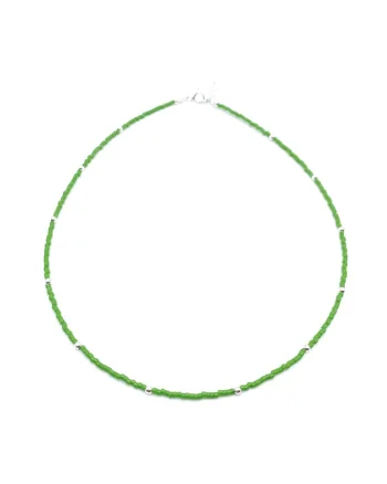 Colier cu bile din Argint 925 si margele Miyuki colorate, reglabil, Verde