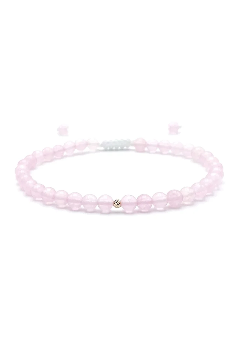Bratara cu bila AUR 14K si pietre naturale semipretioase, reglabila, Roz