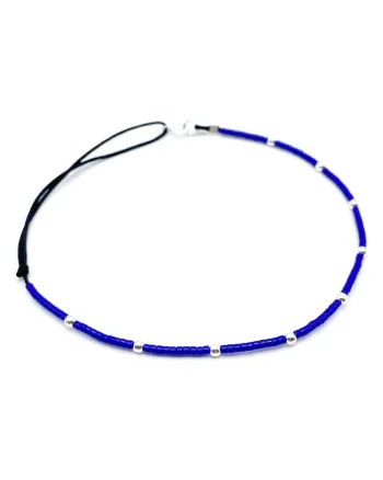 Bratara pentru Picior cu bilute din Argint 925 si margele Miyuki colorate, reglabila 23-30 CM, Albastru inchis