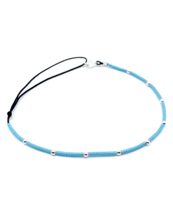 Bratara pentru Picior cu bilute din Argint 925 si margele Miyuki colorate, reglabila 23-30 CM, Albastru deschis