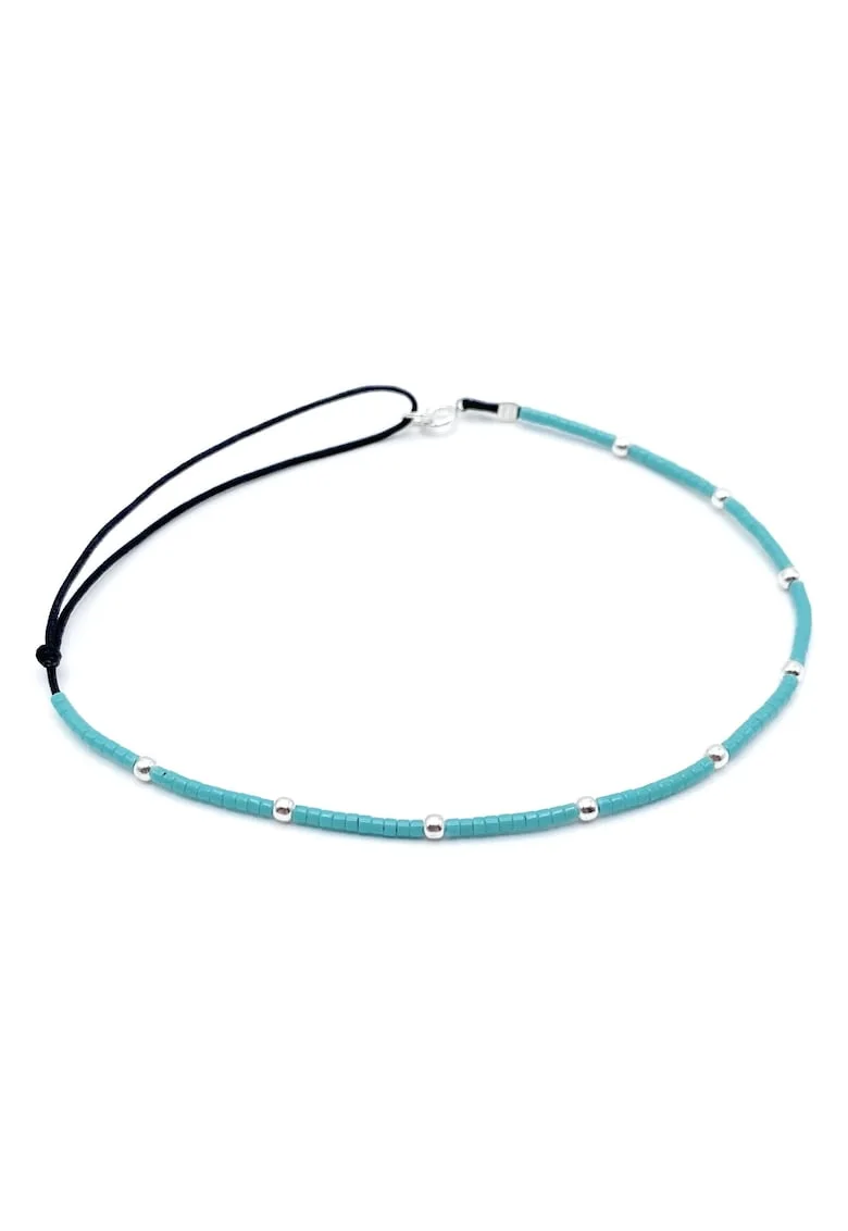 Bratara pentru Picior cu bilute din Argint 925 si margele Miyuki colorate, reglabila 23-30 CM, Turcoaz