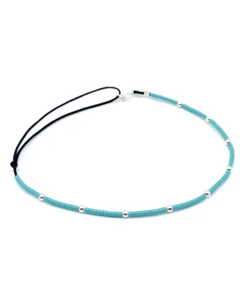 Bratara pentru Picior cu bilute din Argint 925 si margele Miyuki colorate, reglabila 23-30 CM, Turcoaz