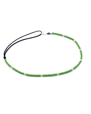 Bratara pentru Picior cu bilute din Argint 925 si margele Miyuki colorate, reglabila 23-30 CM, Verde inchis