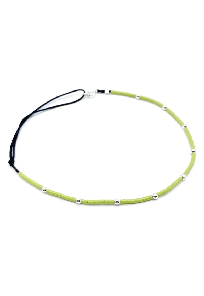 Bratara pentru Picior cu bilute din Argint 925 si margele Miyuki colorate, reglabila 23-30 CM, Verde deschis